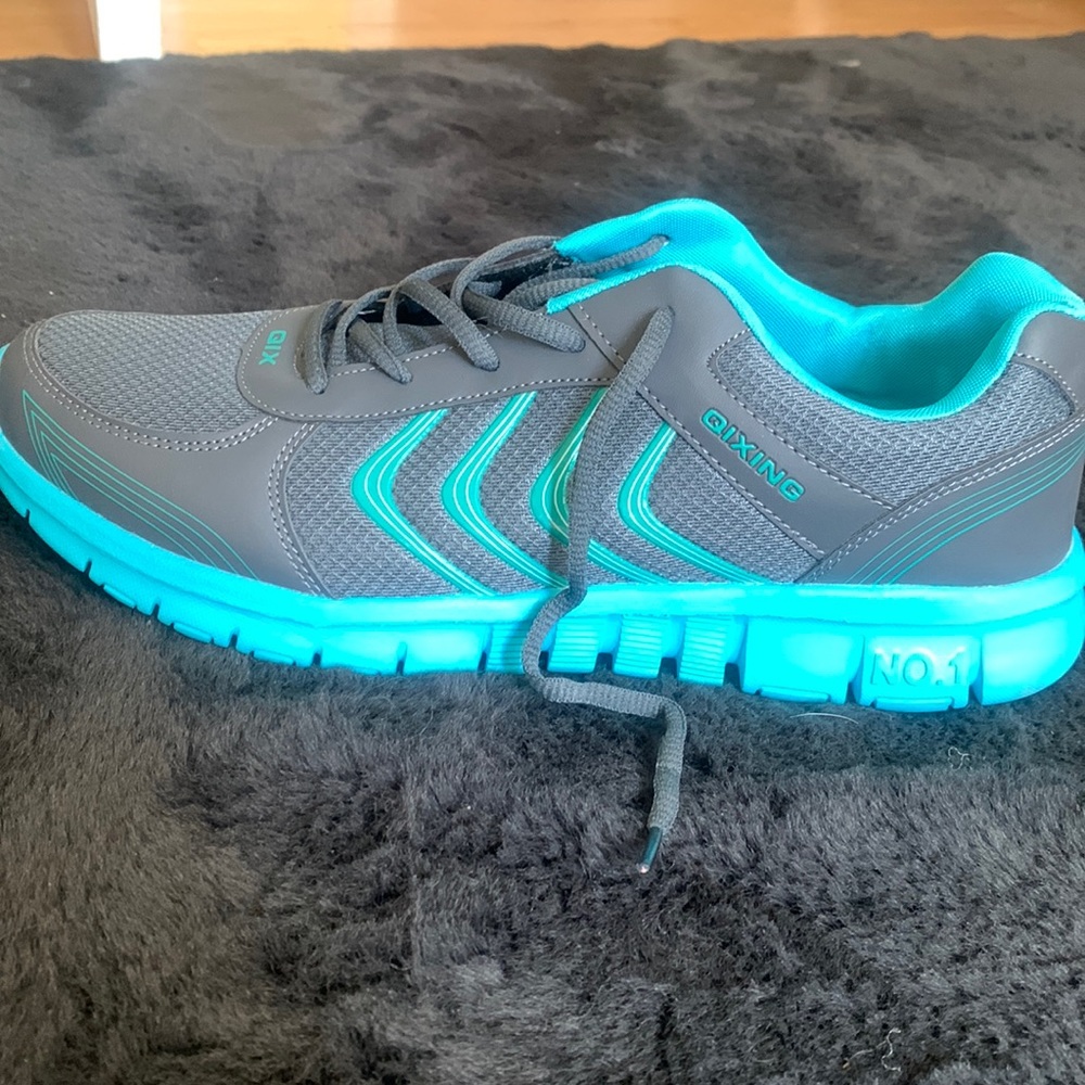 Qix teal and grey sneakers.